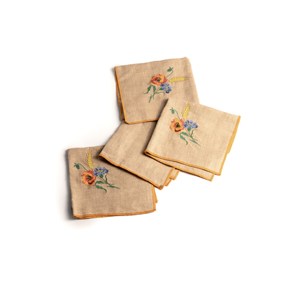 linen embroidered flower napkins - set of four