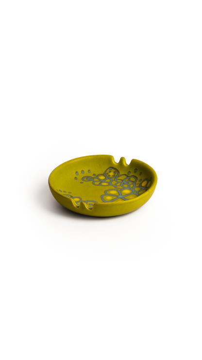 matte green floral ashtray