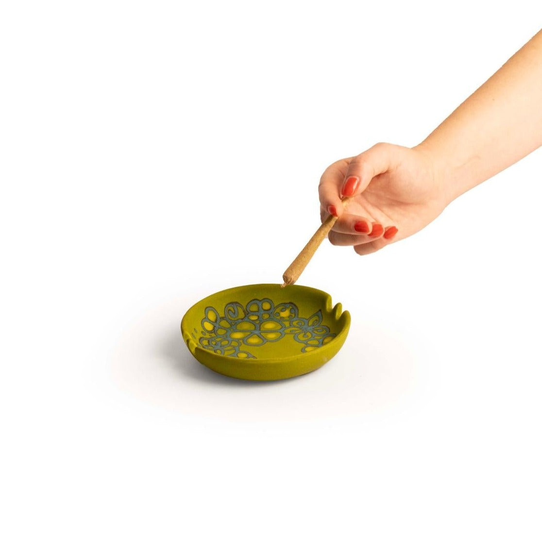 matte green floral ashtray